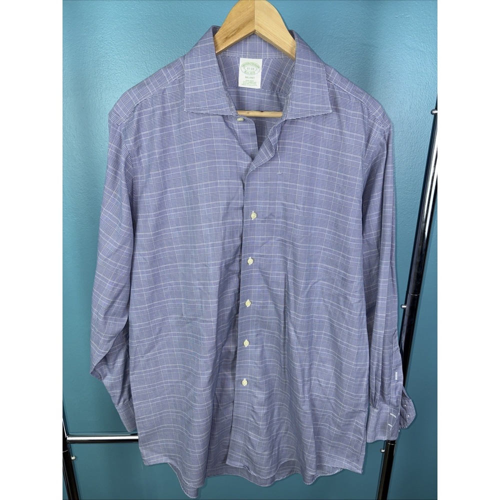 Brooks Brothers Milano Fit Blue White Plaid Non-Iron Shirt 17-33 Old Money
